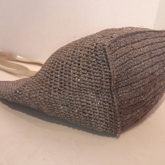 FLORA BELLA for ANTHROPOLOGIE Gray & Silver Woven Raffia Tote Bag - Picture 10 of 15